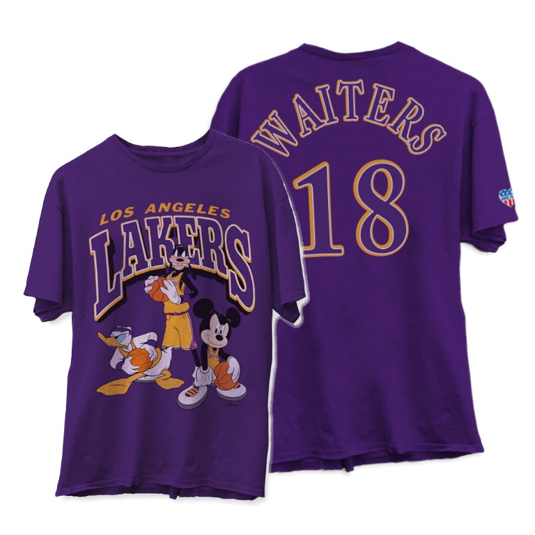 Men's Los Angeles Lakers Dion Waiters #18 NBA Squad Disney X Collection Mickey Junk Food Purple Basketball T-Shirt EYW6183KM